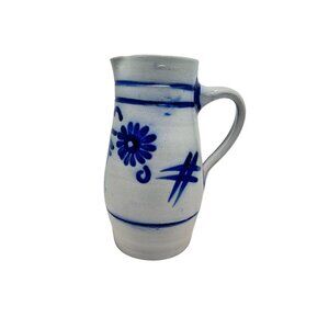 Antique Salt Glaze Pitcher Cobalt Blue Design 9" Tall Kitchenware Stoneware
